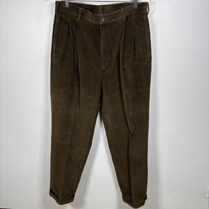 Jos. A. Bank Mens Brown Corduroy Pleated Pants 32x30 Wide Wale Cotton Trousers